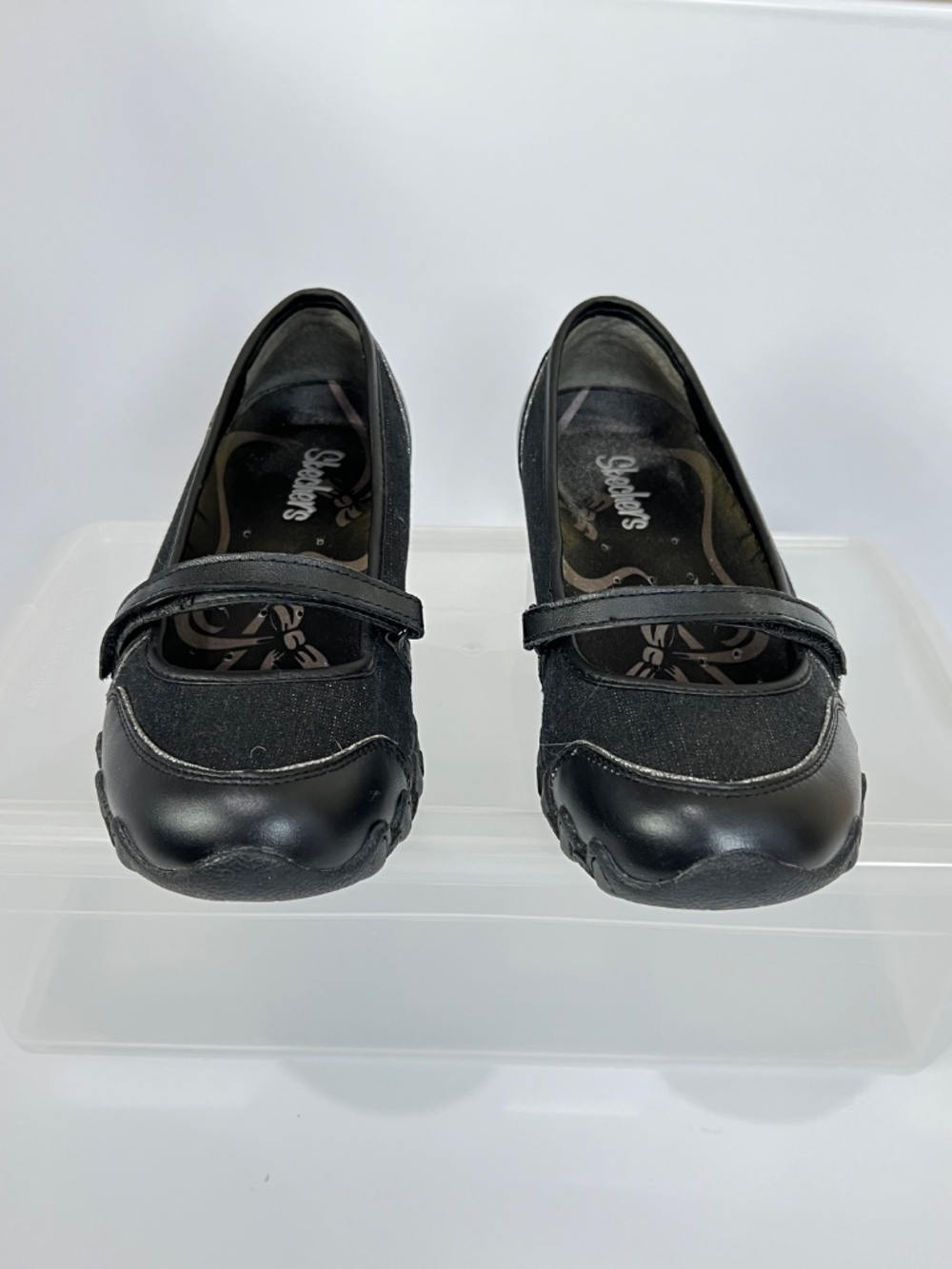 Skechers Biker Slip on Mary Jane Black Sparkle Canvas Size 6 - Picture 2 of 11